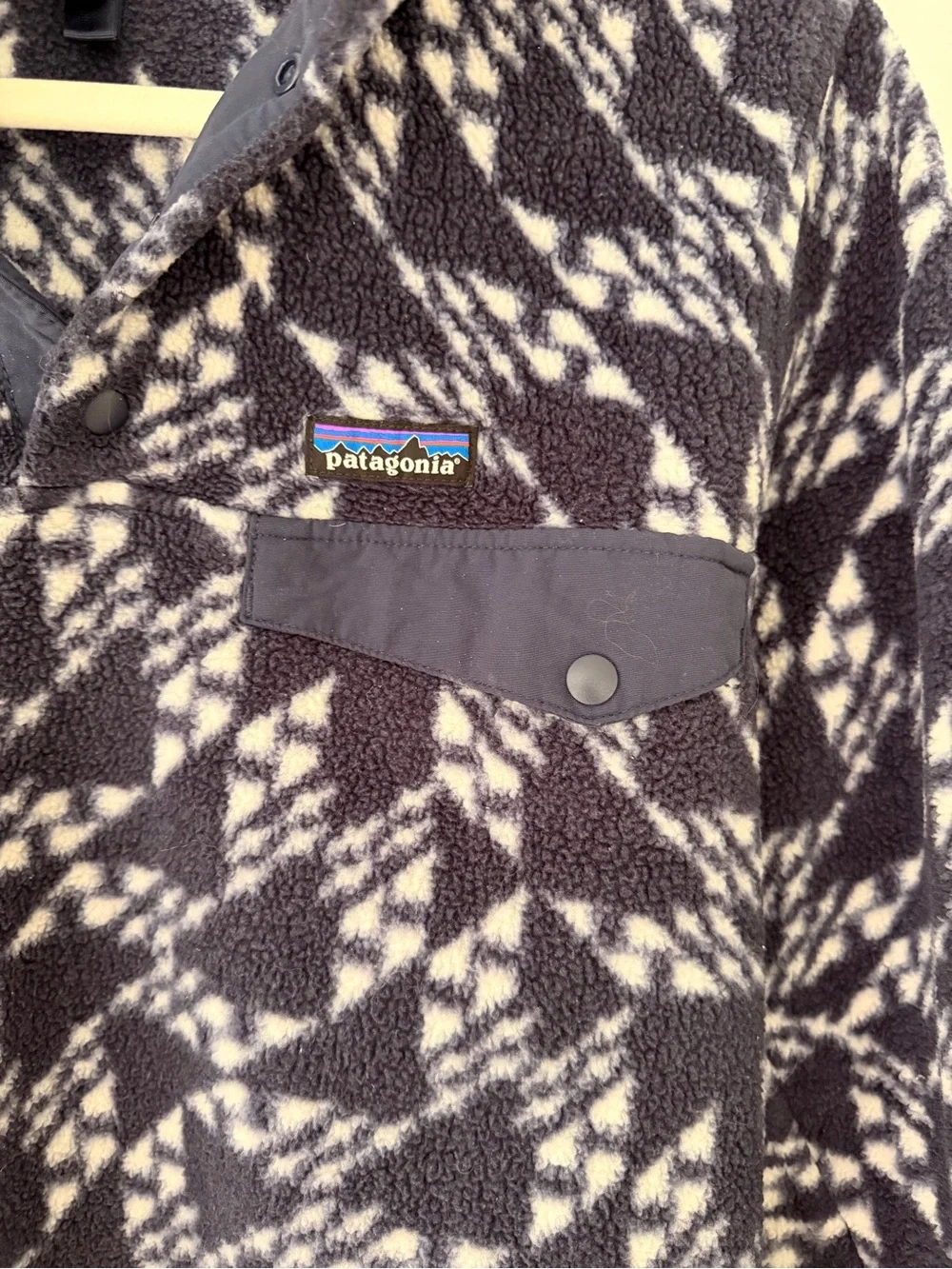 Patagonia Kids Navy and White Geometric Snap-T Fleece Pullover